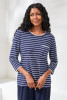 3/4 SLV CREW STRIPE TOP W/CONTRAST 2433O-8420