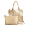 LG TOTE BAG WITH INNER ZIP BAG GOLD/WHITE Q076181