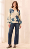 PUFF SLV PRINTED V-NECK SWEATER 6363O-5614