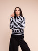 MOCK NECK FUNNEL SWEATER BK/WH PRINT A48243