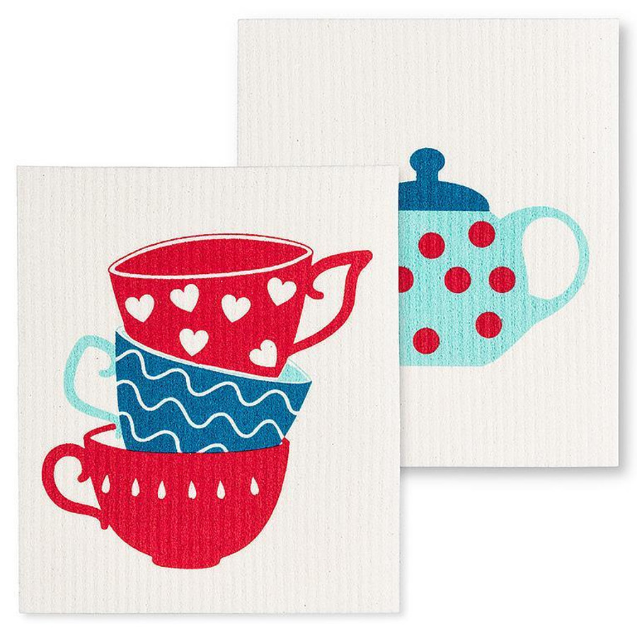 S/2 TEAPOT & CUPS DISHCLOTHS 84ASDAB154