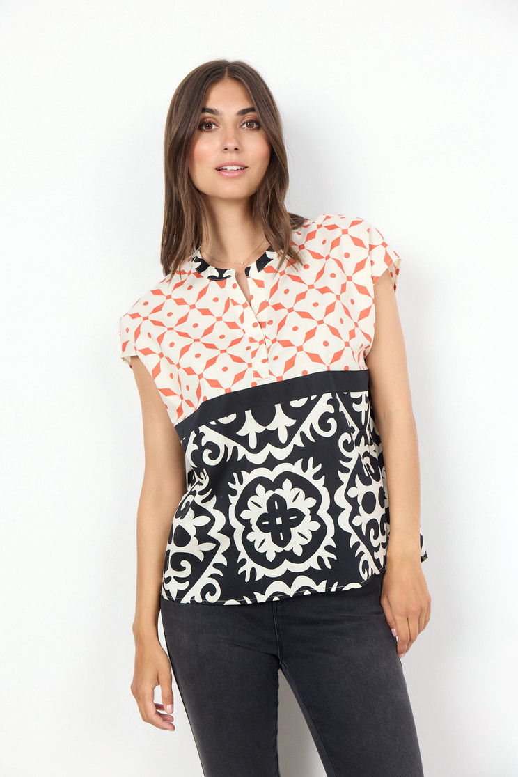 POPOVER SS BOLD TILE PRINT BLOUSE 40567