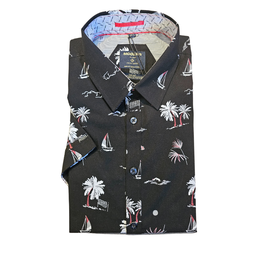 SS SHIRT EASY MPRO TUCK OUT PALM TREES/SAIL BOATS 7264410