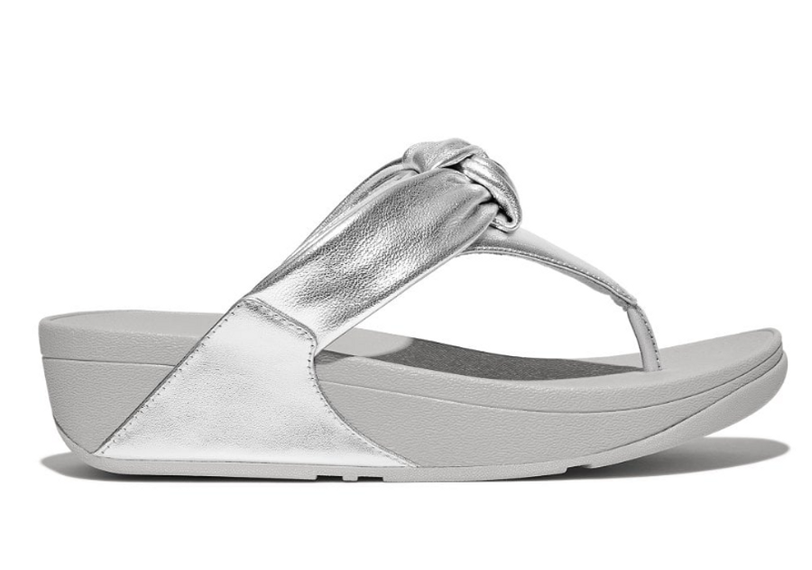 LULU PADDED KNOT METALLIC LEATHER TOE POST SANDAL SILVER HN8-011