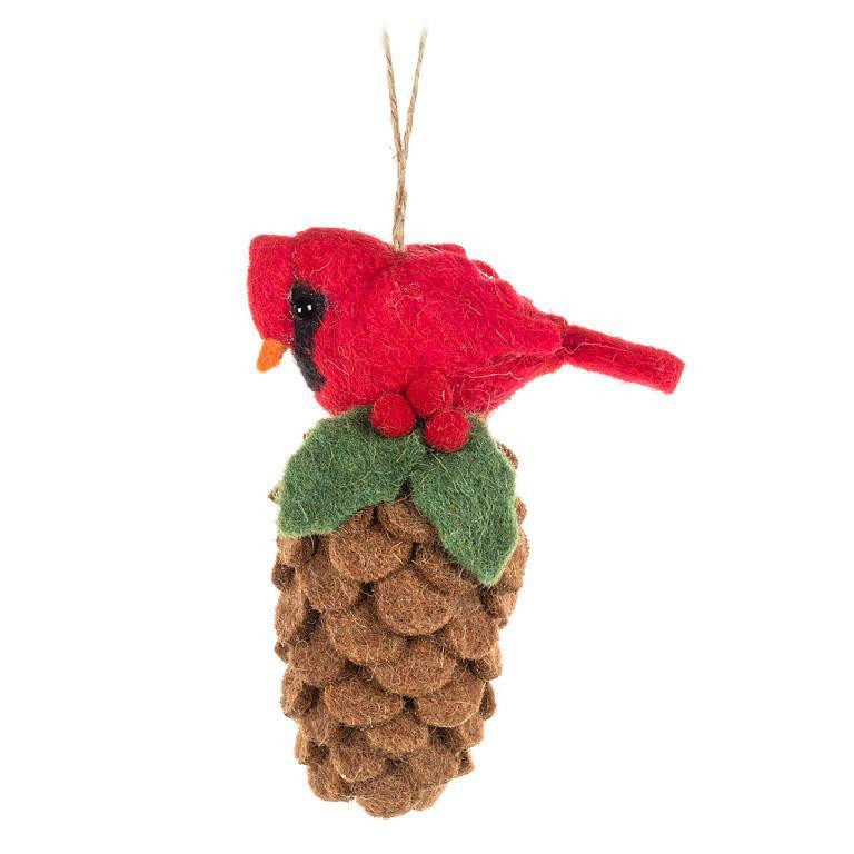 CARDINAL ON PINECONE ORNAMENT  27ROOST453(27ROOST453)