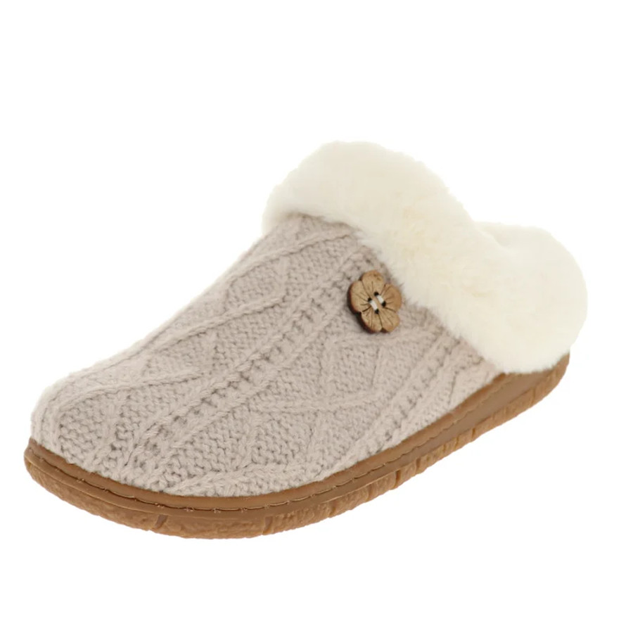 KNIT MULE SLIPPER W.FUR  LOOM