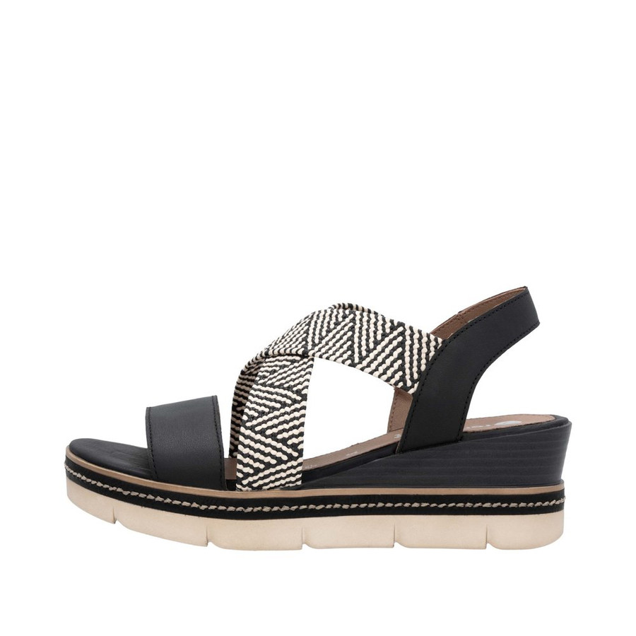 STRAPPY WEDGE SANDAL RAFFIA ELASTIC BLACK D2L54-03