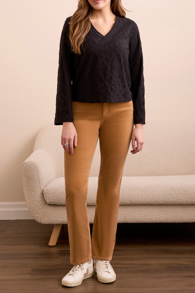 LS V NECK TOP SOLID TONAL WAVE STITCH 2329O-8318