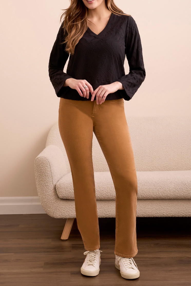 LS V NECK TOP SOLID TONAL WAVE STITCH 2329O-8318