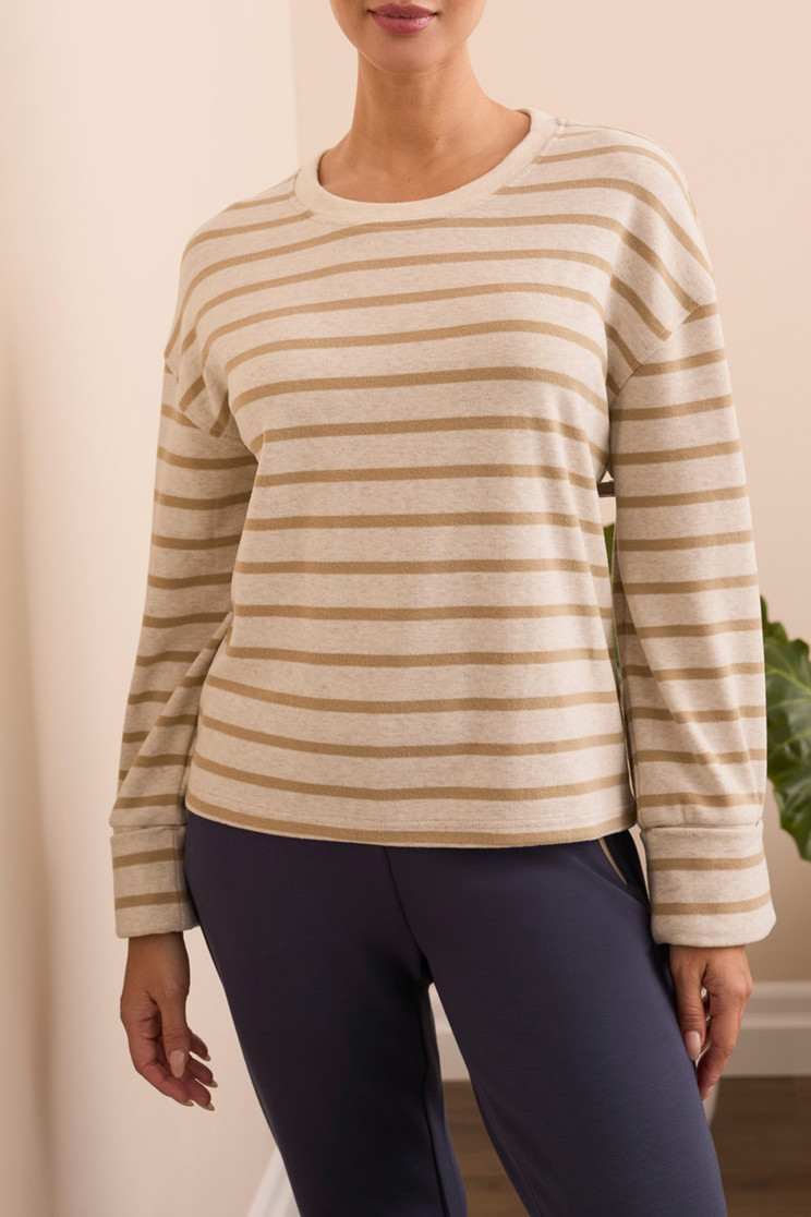 CREW NECK STRIPE TOP W/CUFF 2343O-8340