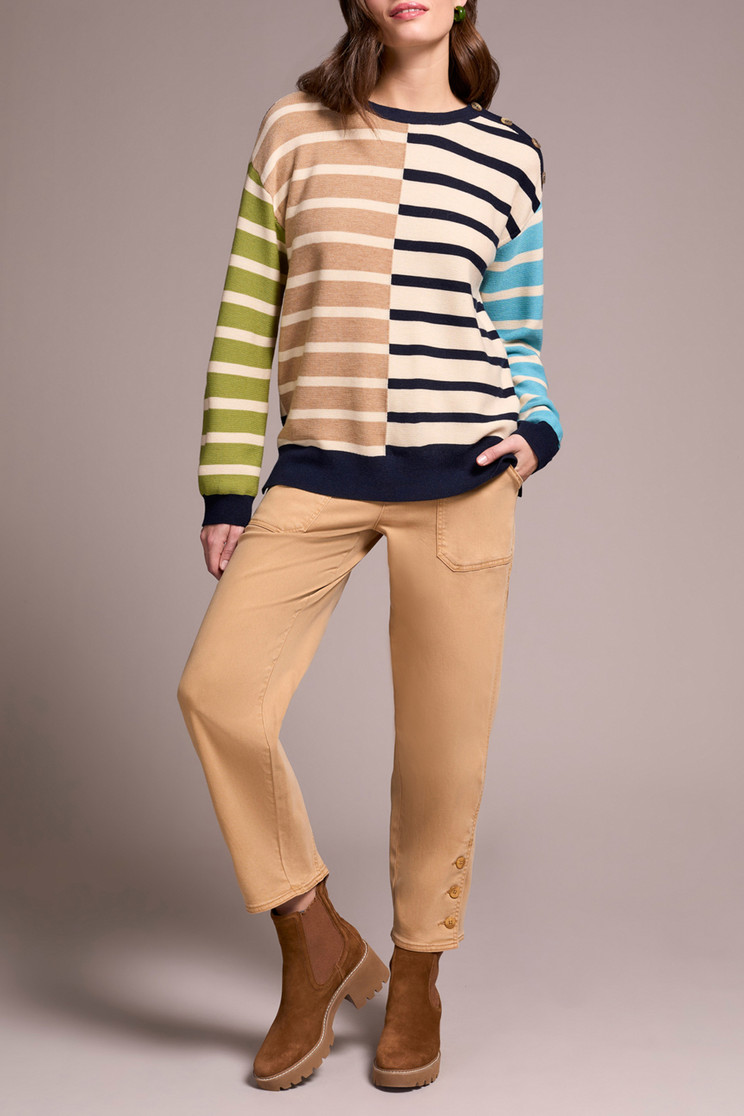 CREW NECK STRIPE SWEATER MULTI BTN DTL 2364O-8307