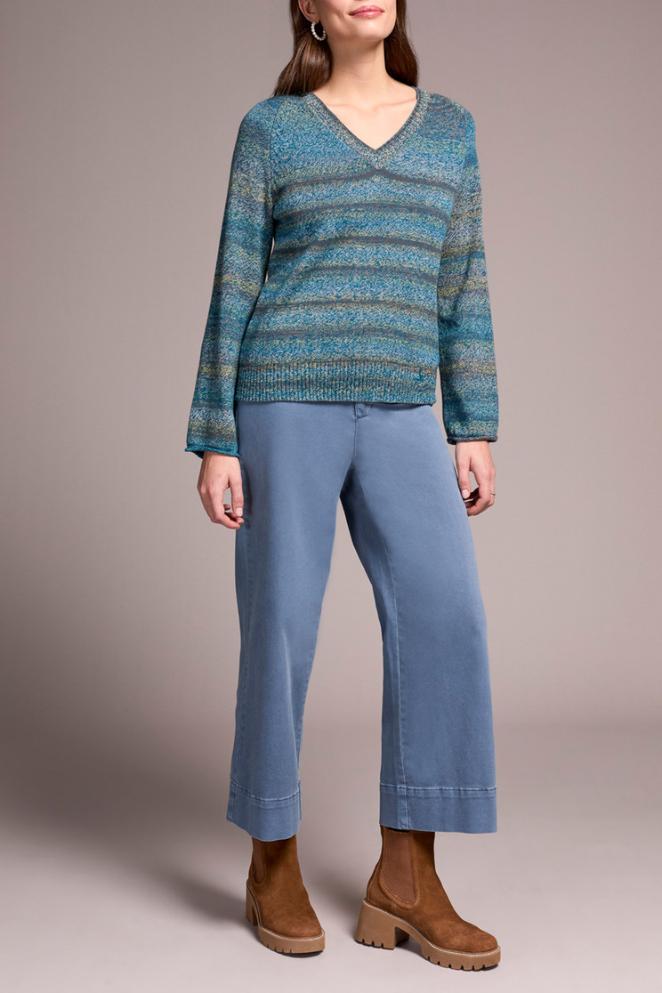 V NECK VARIGATED STRIPE COTTON SWEATER 2374O-576