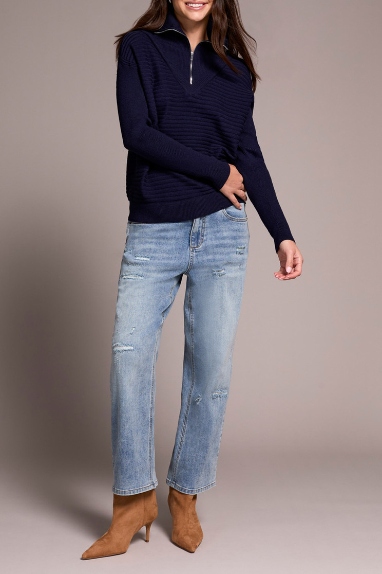 ZIP UP V-NECK SWEATER SOLID RIB 6028O-5118