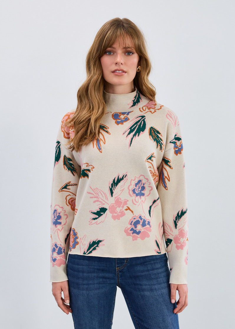 MOCK NECK LOOSE FLORAL SWEATER 1506535