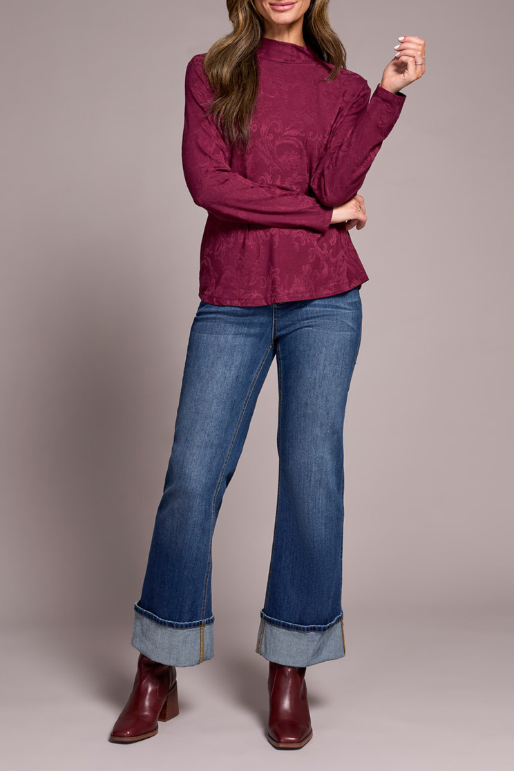 MOCK NECK JACQUARD TONAL TOP 2360O-8328