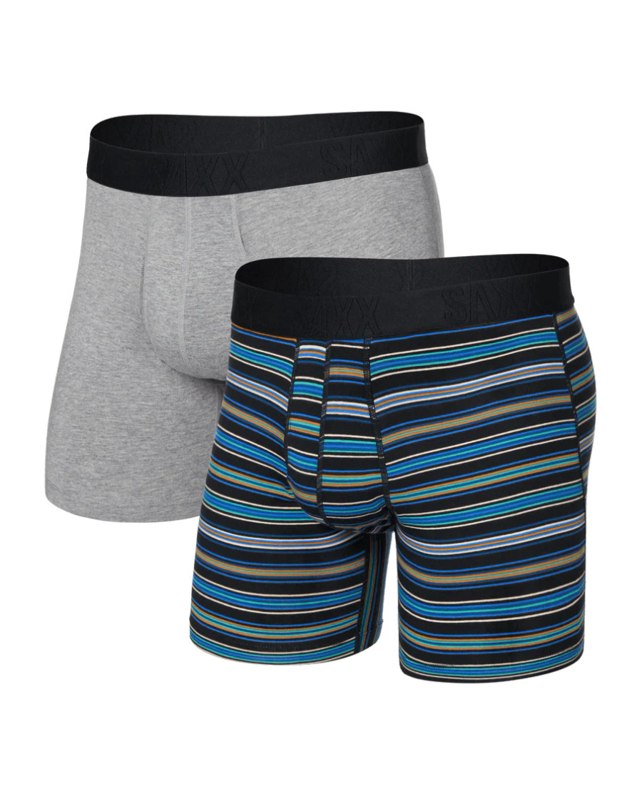 DROPTEMP COOLING COTTON BOXER BRIEF FLY 2PK VIVID STRIPE/DK GREY SXPP2C-VSD(SXPP2CVSD)