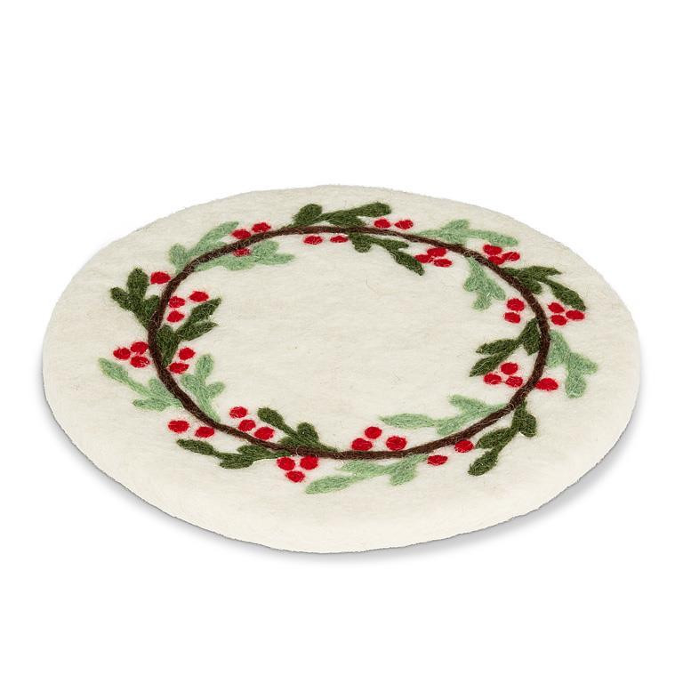 MISTLETOE & BERRIES TRIVET WHT/GRN 28NEPAL70(28NEPAL70)
