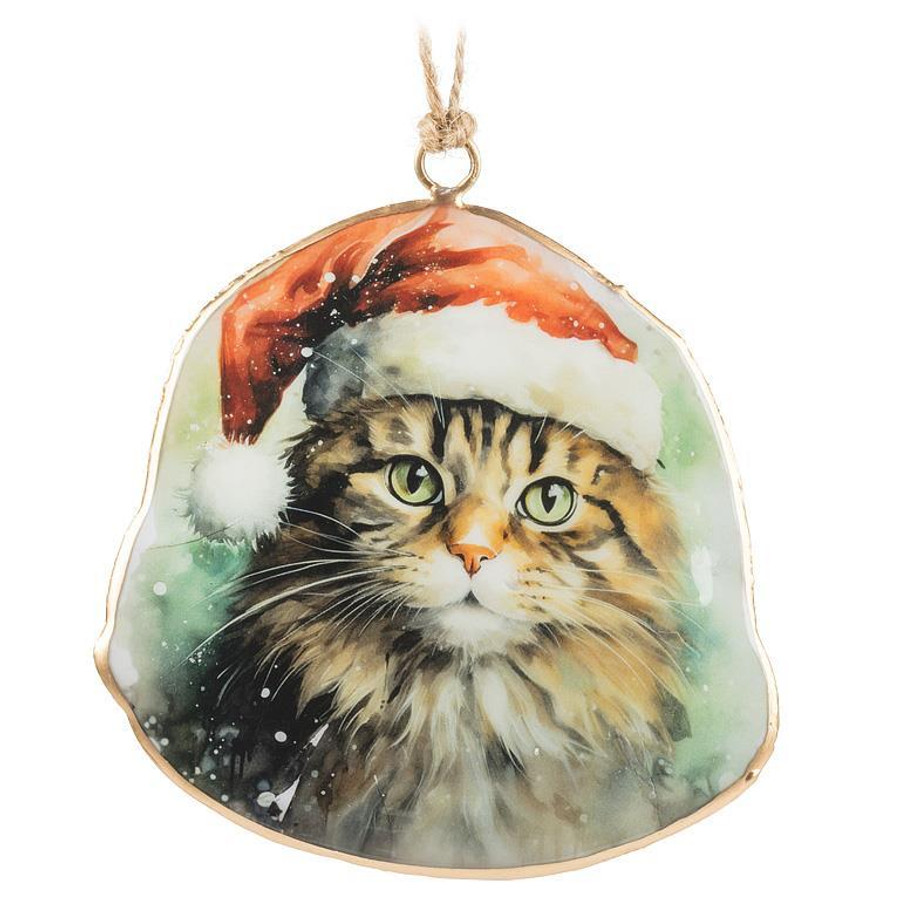 CAT W/SANTA HAT ORNAMENT 37IMPRINT142(37IMPRINT142)
