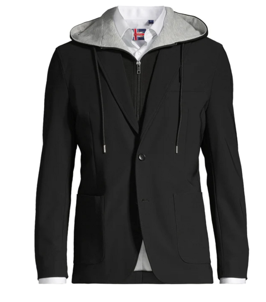 BLAZER NOTCH LAPEL W/DETACHABLE DOUBLE COLLAR HOOD -STRETCH