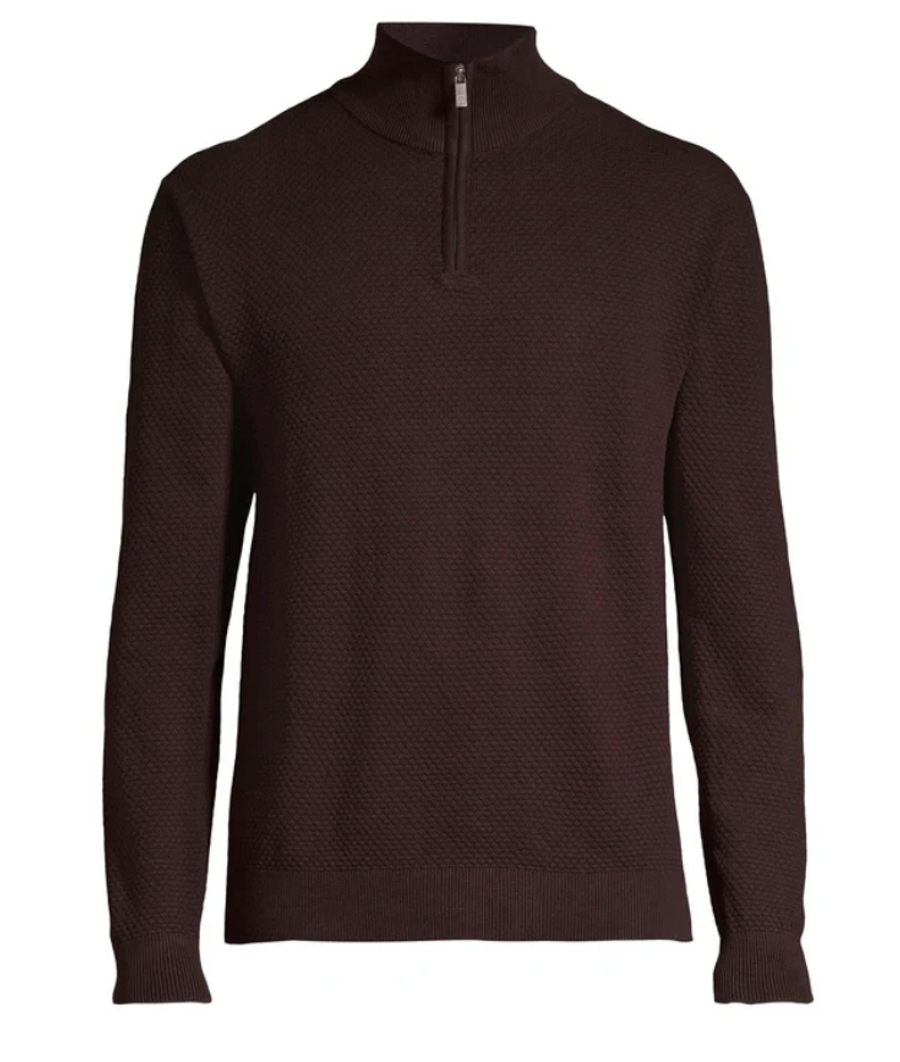 MOCK ZIP COLLAR HONEYCOMB SWEATER SOSW252308