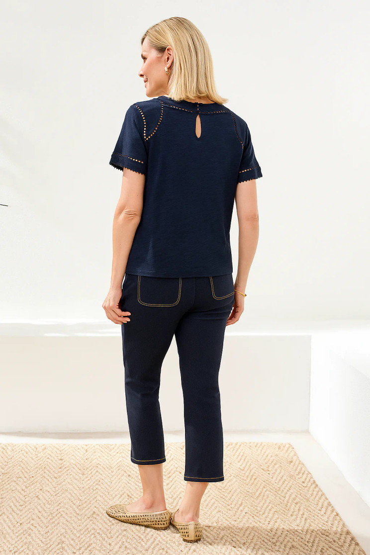 SS TOP SOLID W/DOTTED LACE DETAIL 2466O-8168