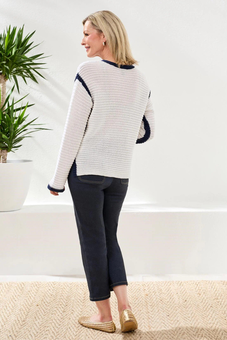 LS NOTCH COLLAR SWEATER W/CONTRAST 3033O-576