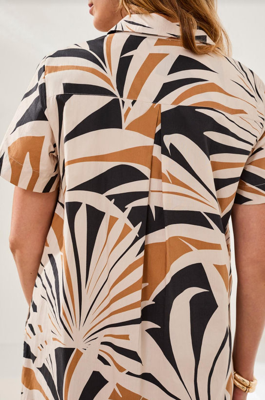 SS 1/2 BTN PLACKET DRESS PRINT 2437O-8138