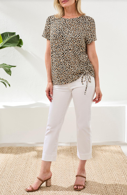 SS PRINT CREW TOP W/SIDE RUCHING 2498O-3457