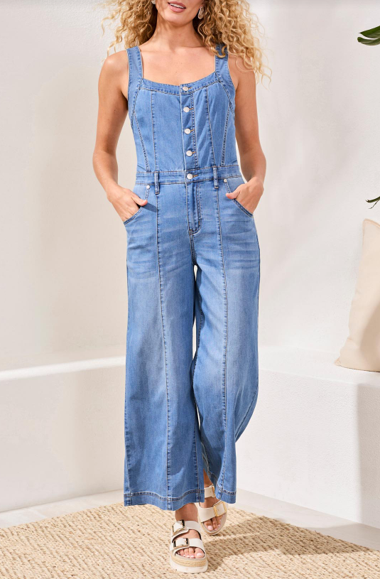 DENIM JUMPSUIT ADJ STRAPS/SMOCKING 6078O-3111(6078O3111)
