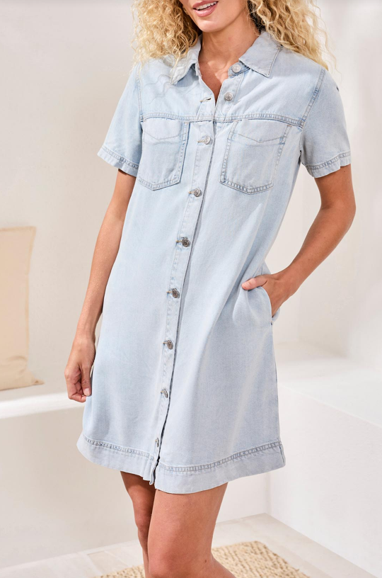 DENIM SHIRT DRESS W/PKTS 6143O-1116