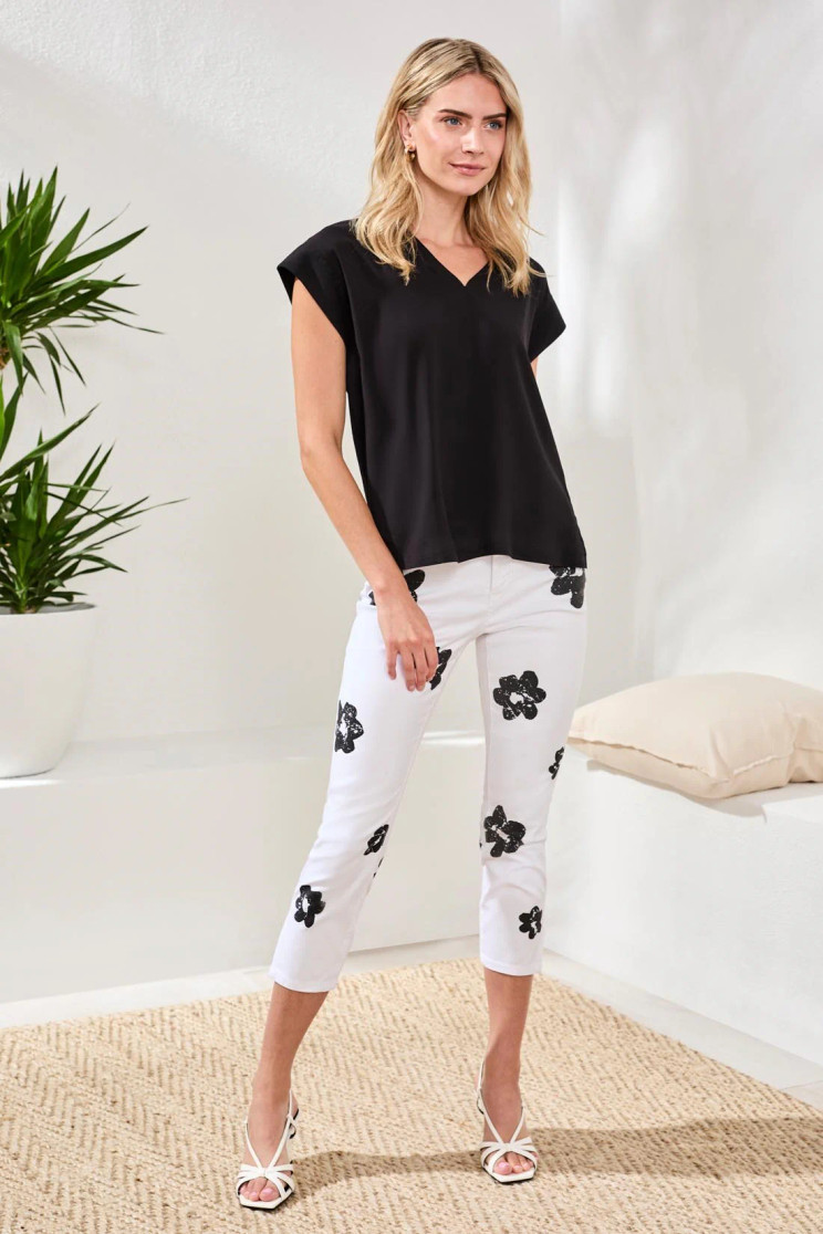 MIXED MEDIA CAP SLV VNECK T BLOUSE 6196O-4791