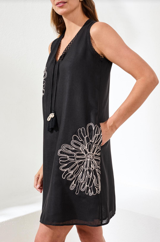 SLVLESS V NECK DRESS /EMBR DTL 957O-8465