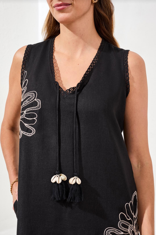 SLVLESS V NECK DRESS /EMBR DTL 957O-8465