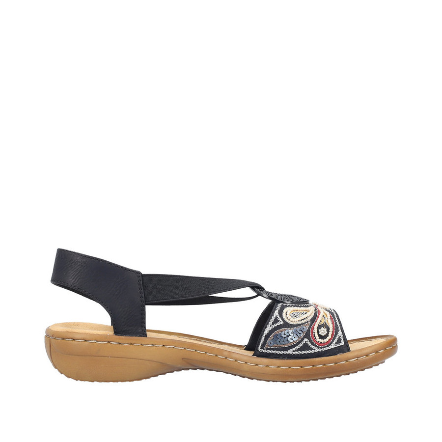 WISHBONE SANDAL EMB STRAPS CIRCLE DECO BLACK 608B4-00