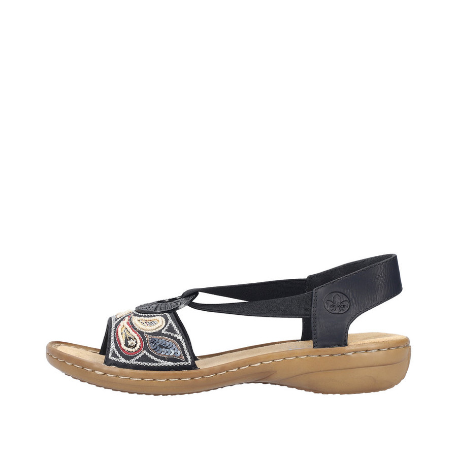 WISHBONE SANDAL EMB STRAPS CIRCLE DECO BLACK 608B4-00