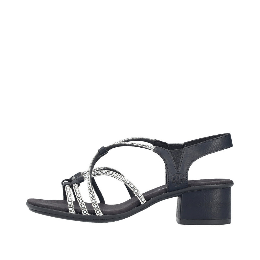 STRAPPY ELASTIC RHINESTONE SANDAL BLACK  64970-00