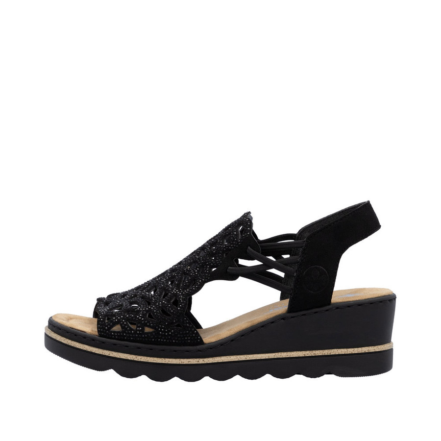 SLIP ON LACEY PERF WEDGE SANDAL BLACK 67465-00