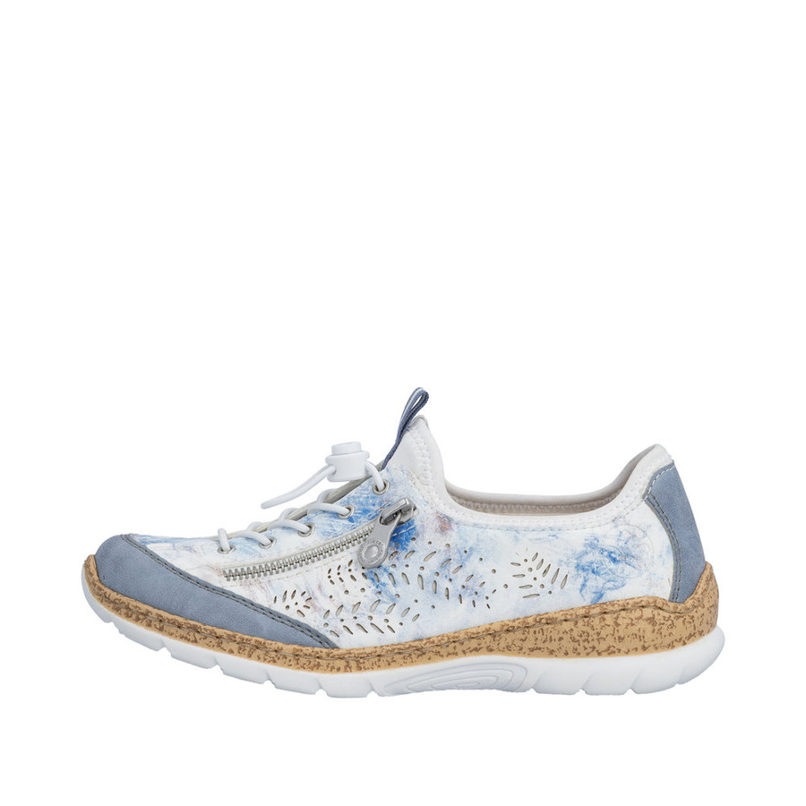 SLIPON BUNGEE CORK SOLE WHITE/BLUE PRINT N42K6-90