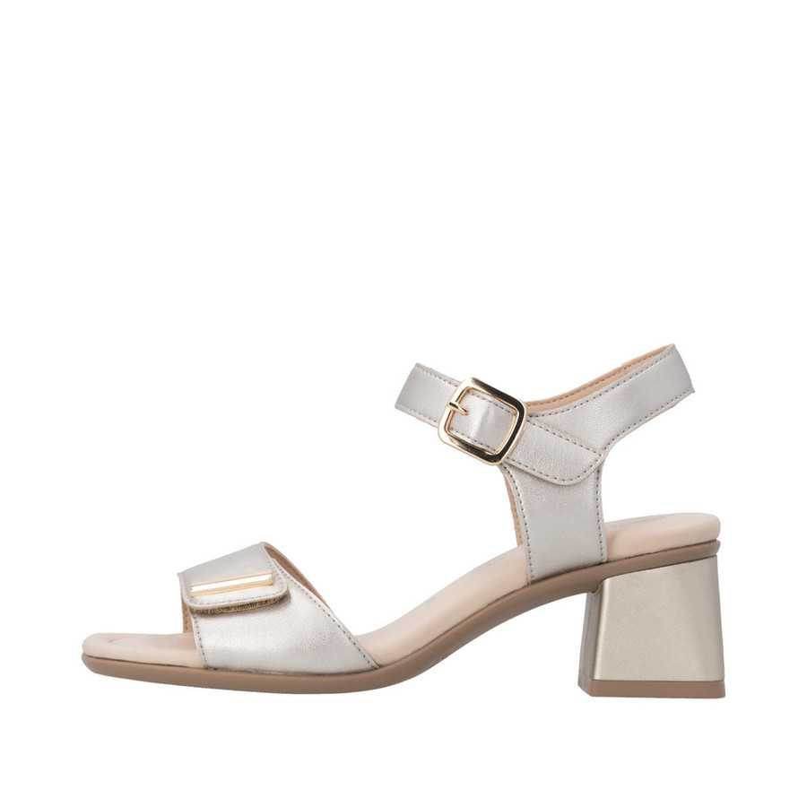 VELCRO STRAP DRESS SANDAL BLOCK HEEL PALE GOLD D1K54-90