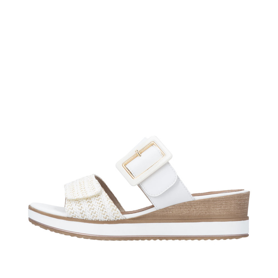 SLIDE SANDAL WEDGE BUCKLE WHITE D6463-80