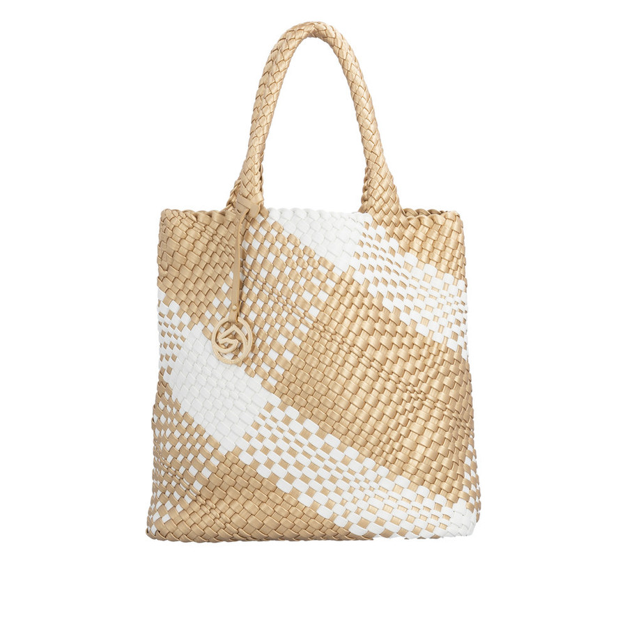 LG TOTE BAG WITH INNER ZIP BAG GOLD/WHITE Q076181