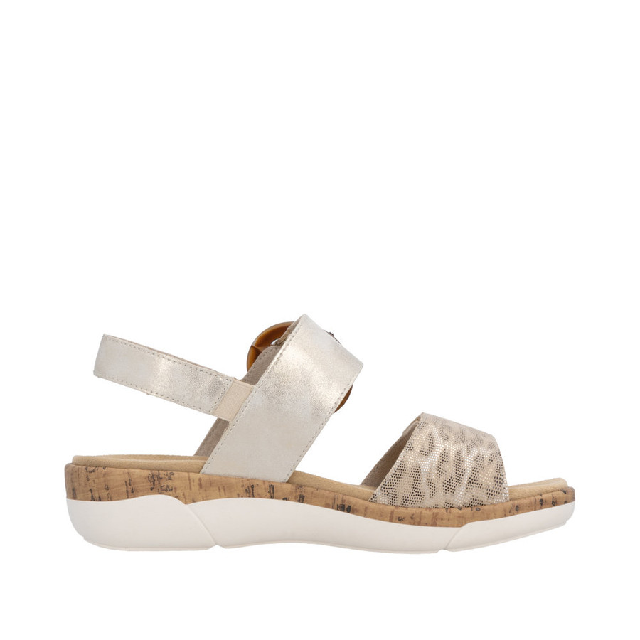 VELCRO BACKSTRAP SANDAL W. BUCKLE BEIGE/METALLIC SEASHELL R6853-94