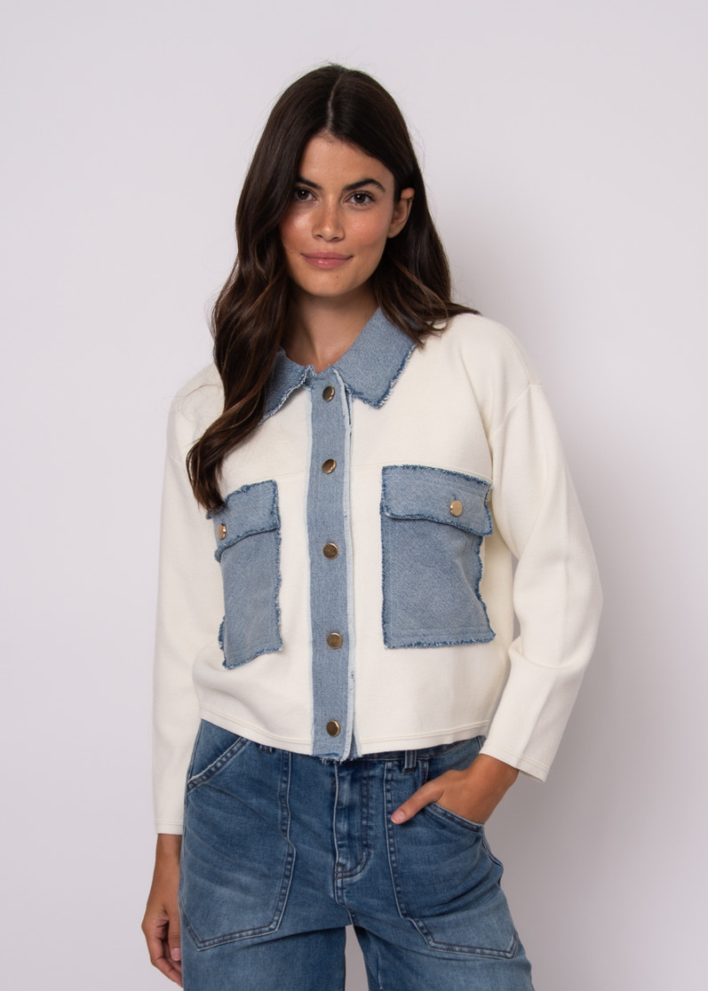 AVRIL LS DENIM COMBO CARDIGAN 77S756S