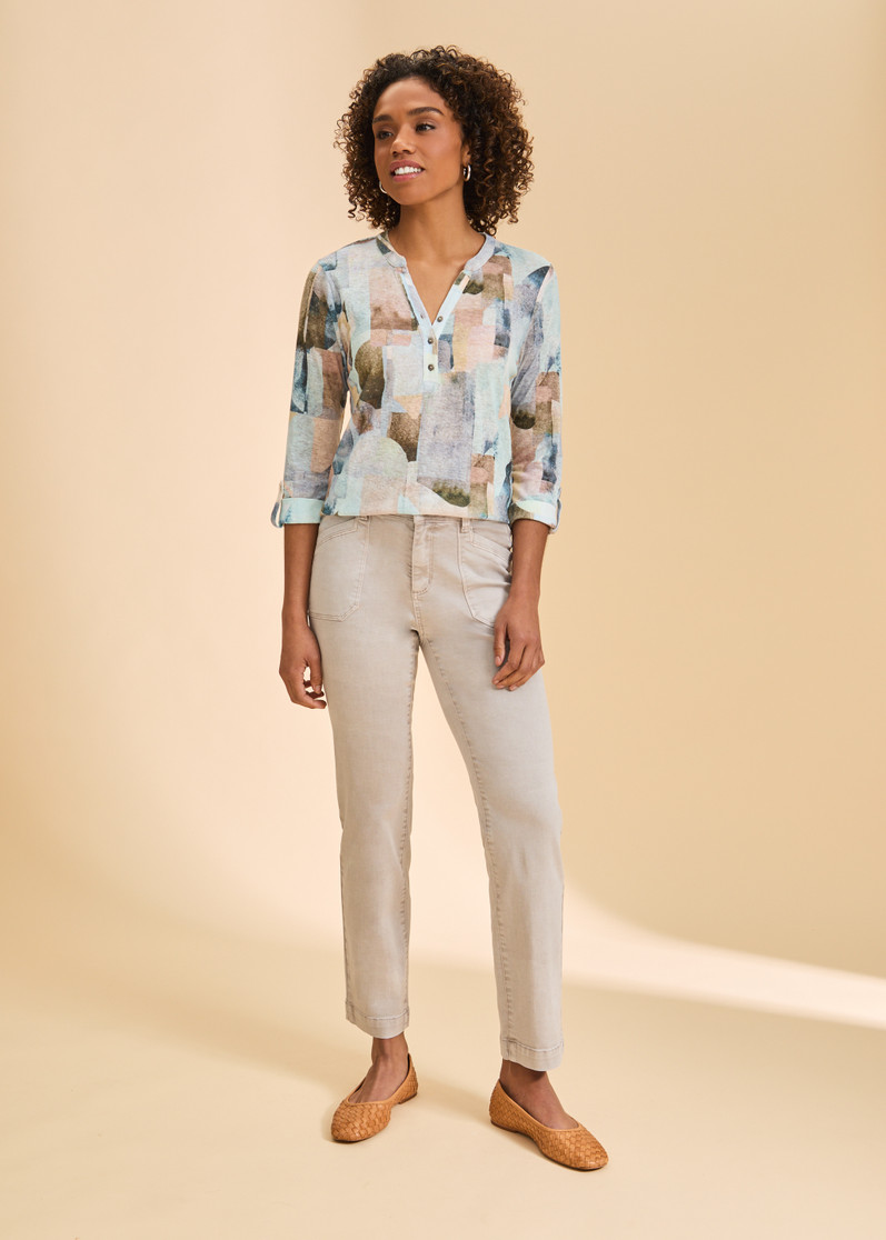 3/4 SLV TAB HENLEY TOP 3902350