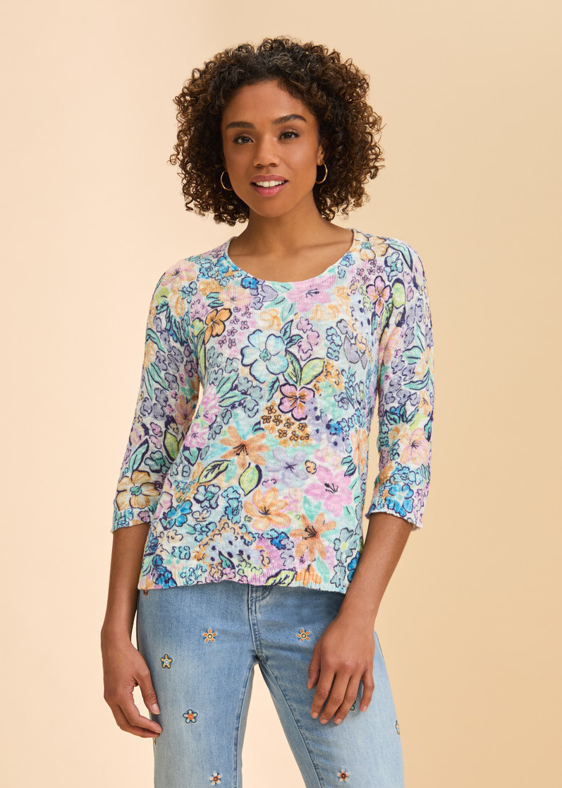 3/4 SLV SCOOP NECK SWEATER FLORAL 1476488
