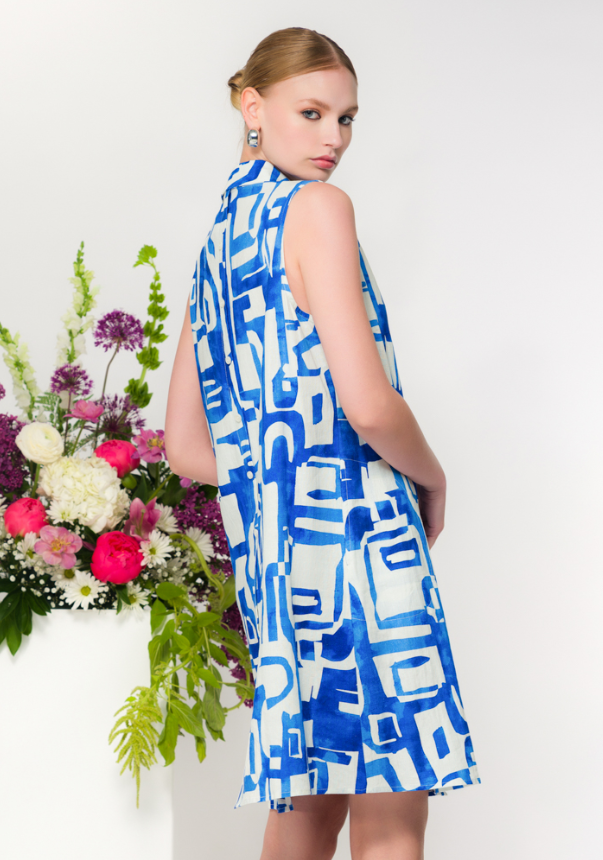 SLVLESS SHIRT DRESS PRINT LINEN BLEND 36255