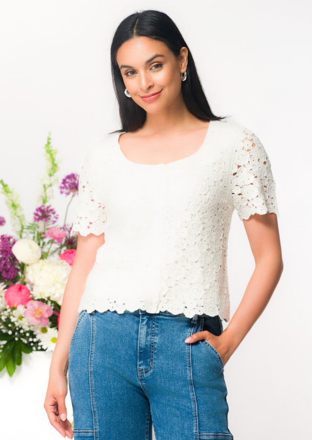 CROCHET SS TOP BUTTONS 36141