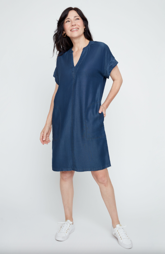 CAP SLEEVE DRESS TENCEL W/POCKETS R4362