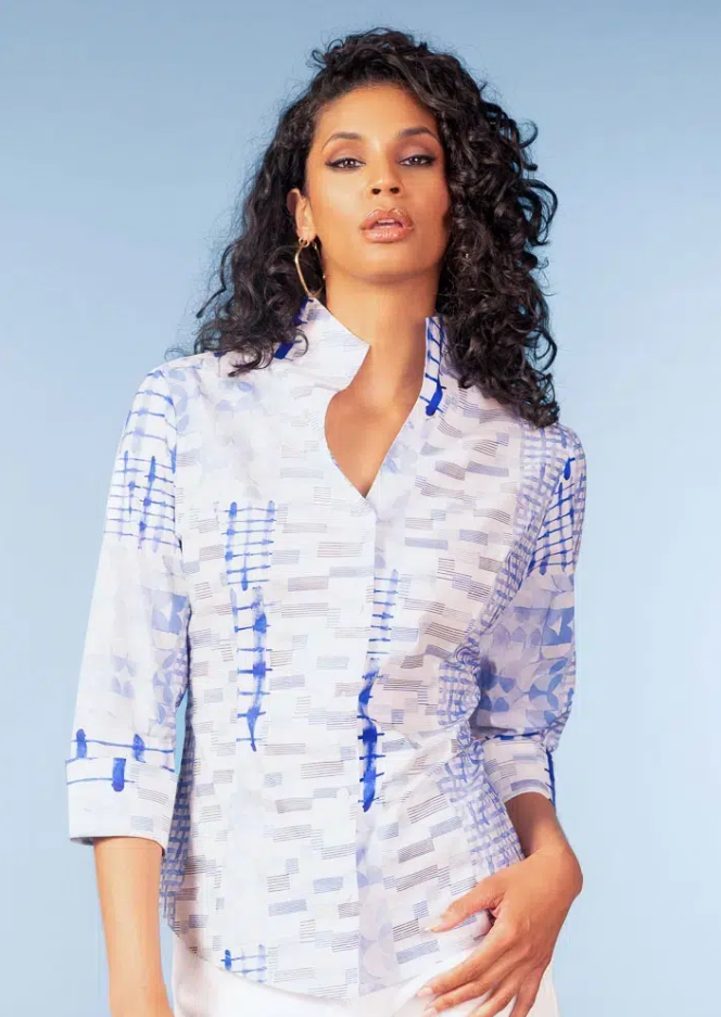 3/4 SLV POPLIN PRINT BLOUSE A47175