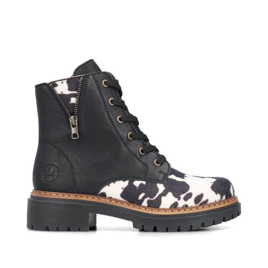 LUG BOOT LACEUP COW PRINT WHITE/BLACK 72617-01